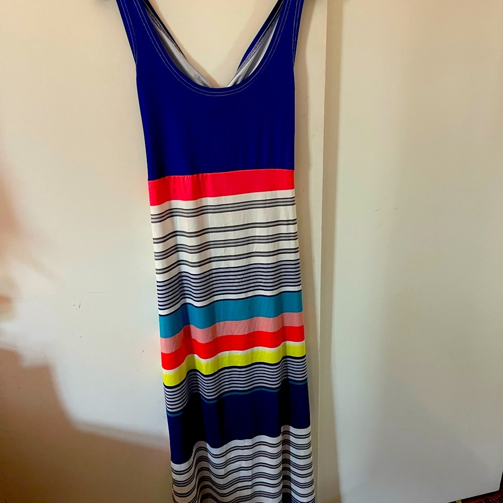 Summertime formfitting, multicolor maxi dress